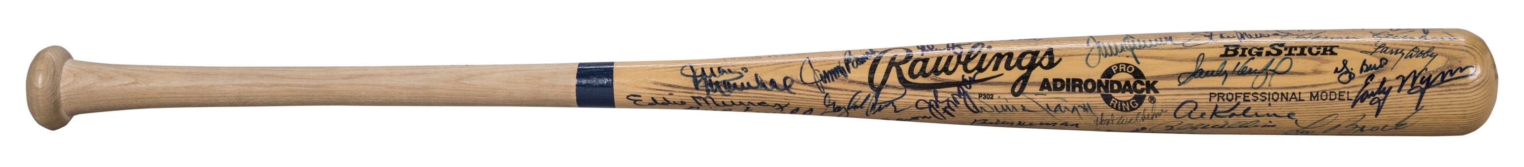 Multi-Signed Hall Of Famers Rawlings/Adirondack Big Stick Bat With 50+ Signatures Including Aaron, Banks, Kaline & Spahn (Beckett)